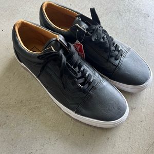 Vans Men Old Skool premium leather black shoes sz 11.0